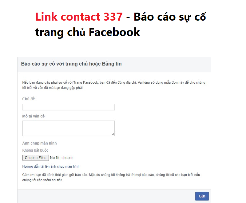Link 337 - Báo cáo sự cố trang chủ Facebook
